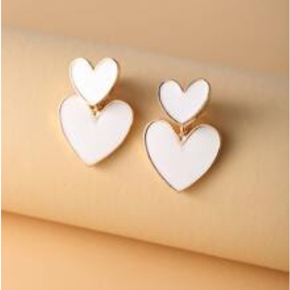 White Heart Earrings